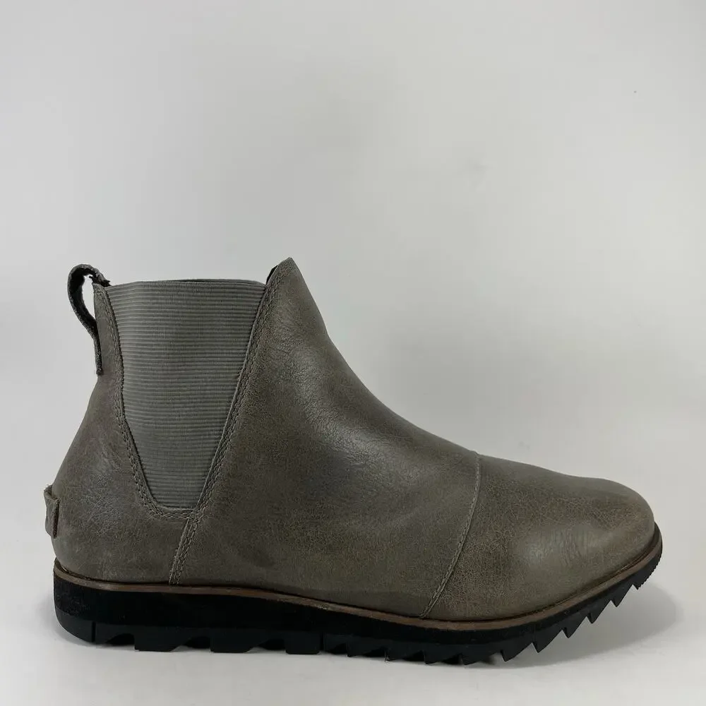 Sorel Joan of Arctic Wedge II Chelsea Boots Womens Size 9 Grey Leather NL3334